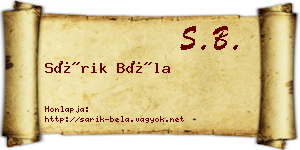 Sárik Béla névjegykártya